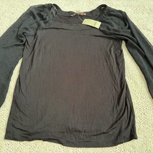 LOFT Women’s Black Long Sleeve Top with Sheer Sleeves Sz XSP